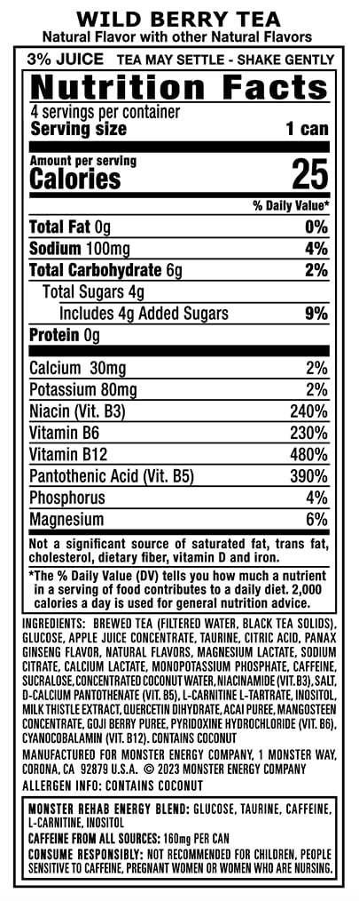 Monster Rehab Energy Tea – Peach, Lemonade, Strawberry & More | 15.5 oz
