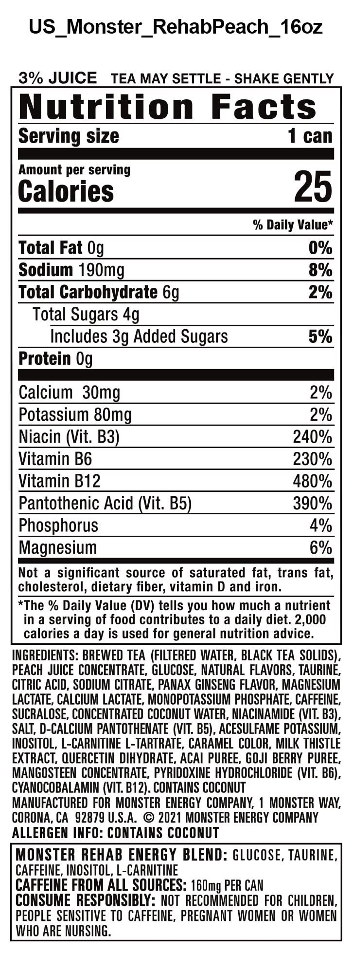Monster Rehab Energy Tea – Peach, Lemonade, Strawberry & More | 15.5 oz