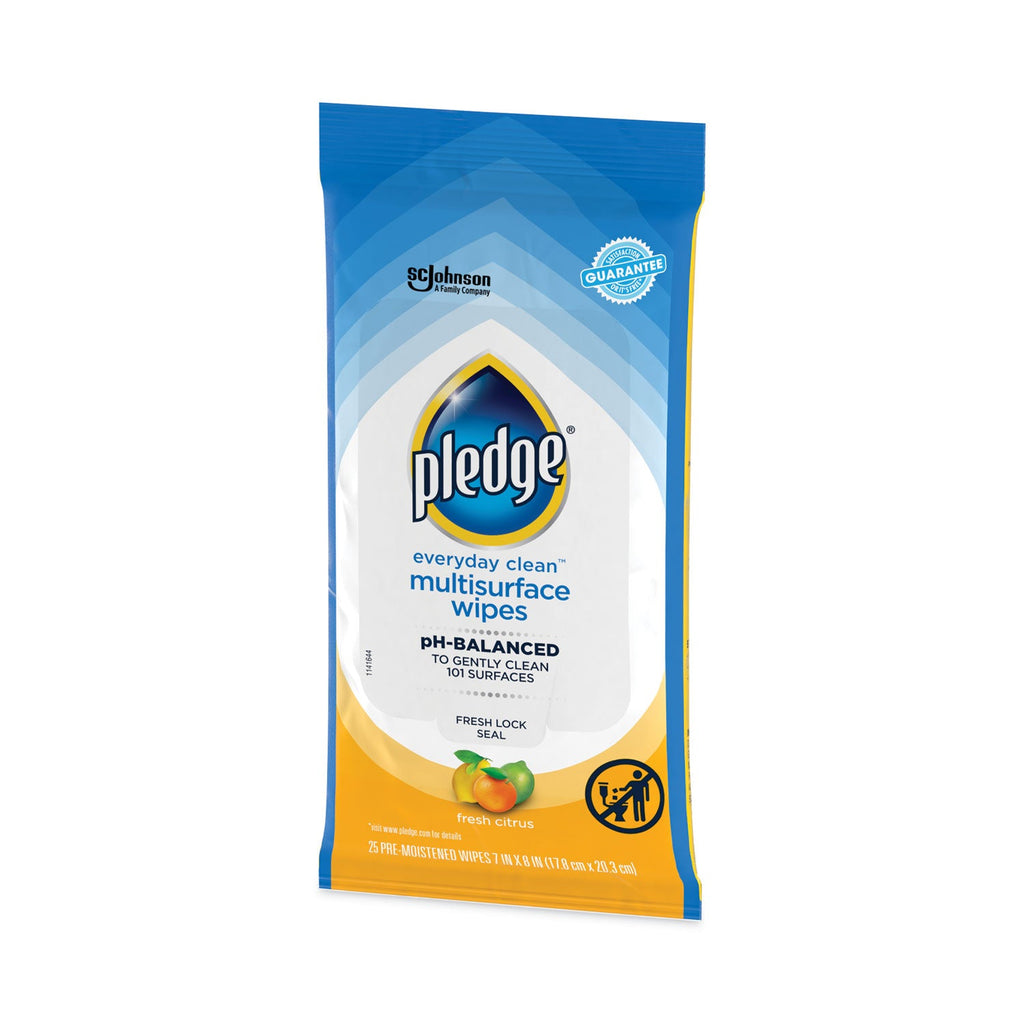 Pledge Multi-Surface Cleaner Wet Wipes, Cloth, 7 x 10, Fresh Citrus, 25/Pack, 12/Carton