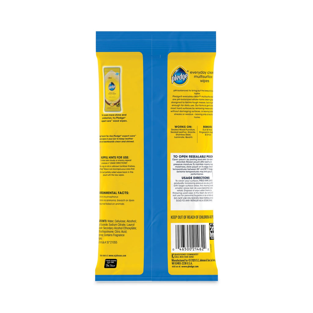 Pledge Multi-Surface Cleaner Wet Wipes, Cloth, 7 x 10, Fresh Citrus, 25/Pack, 12/Carton