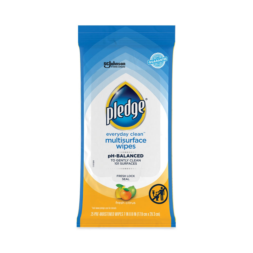 Pledge Multi-Surface Cleaner Wet Wipes, Cloth, 7 x 10, Fresh Citrus, 25/Pack, 12/Carton