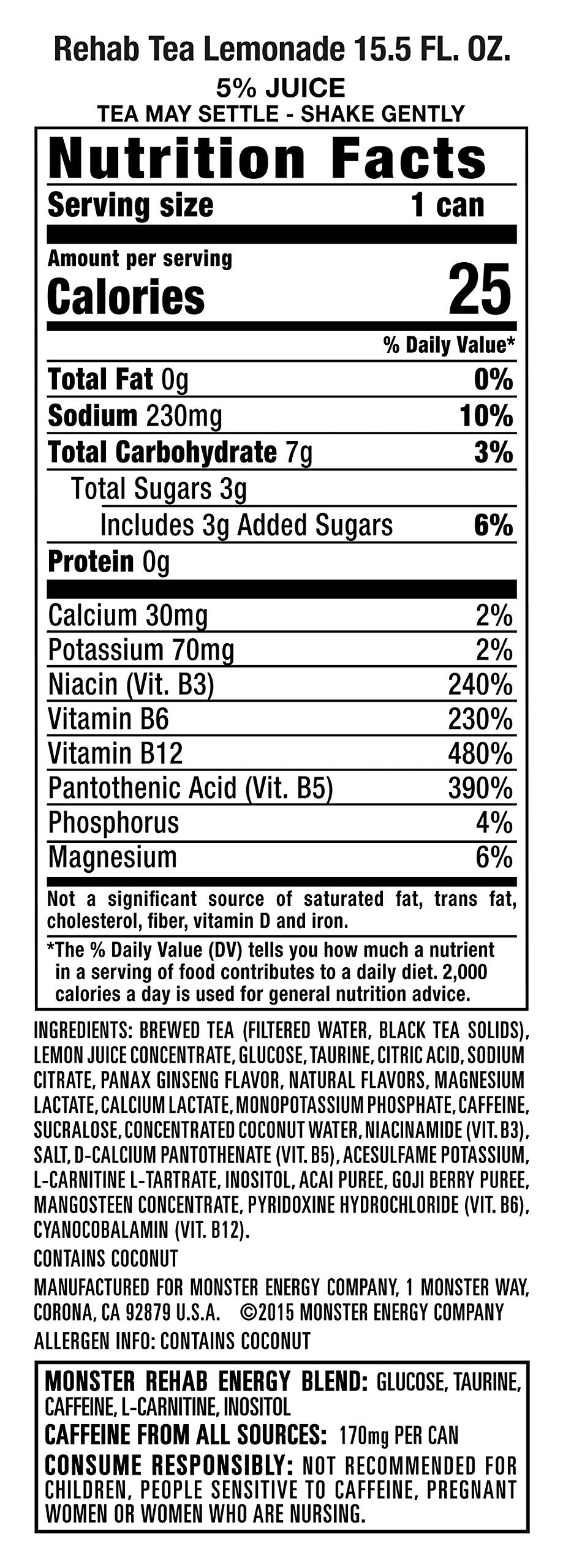 Monster Rehab Energy Tea – Peach, Lemonade, Strawberry & More | 15.5 oz