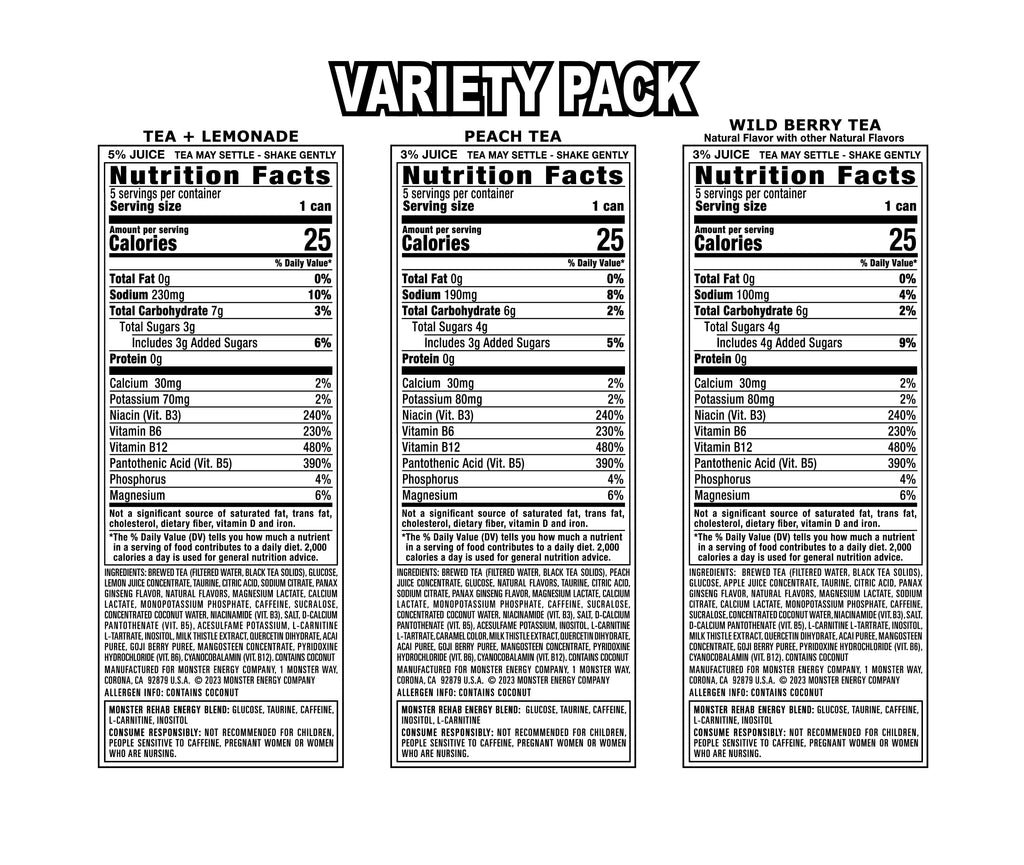 Monster Rehab Energy Tea – Peach, Lemonade, Strawberry & More | 15.5 oz