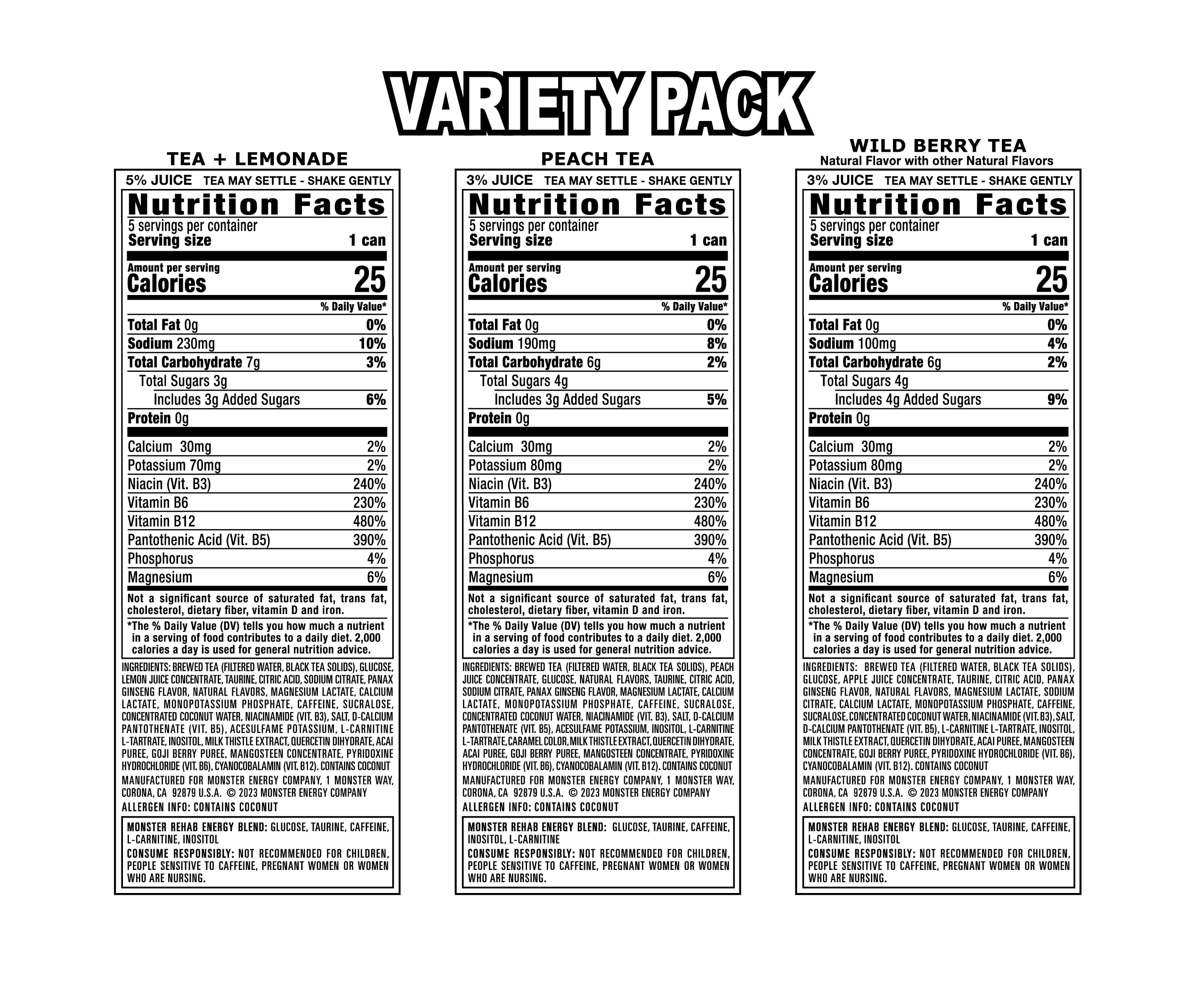 Monster Rehab Energy Tea – Peach, Lemonade, Strawberry & More | 15.5 oz