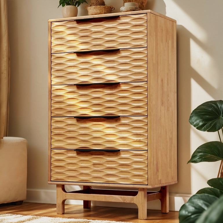 Elara Solid Wood Dresser with 5 Drawers