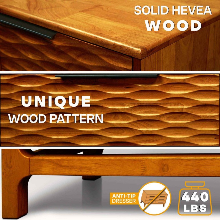 Elara Solid Wood Dresser with 5 Drawers