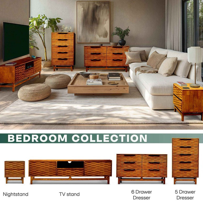 Elara Solid Wood Dresser with 5 Drawers