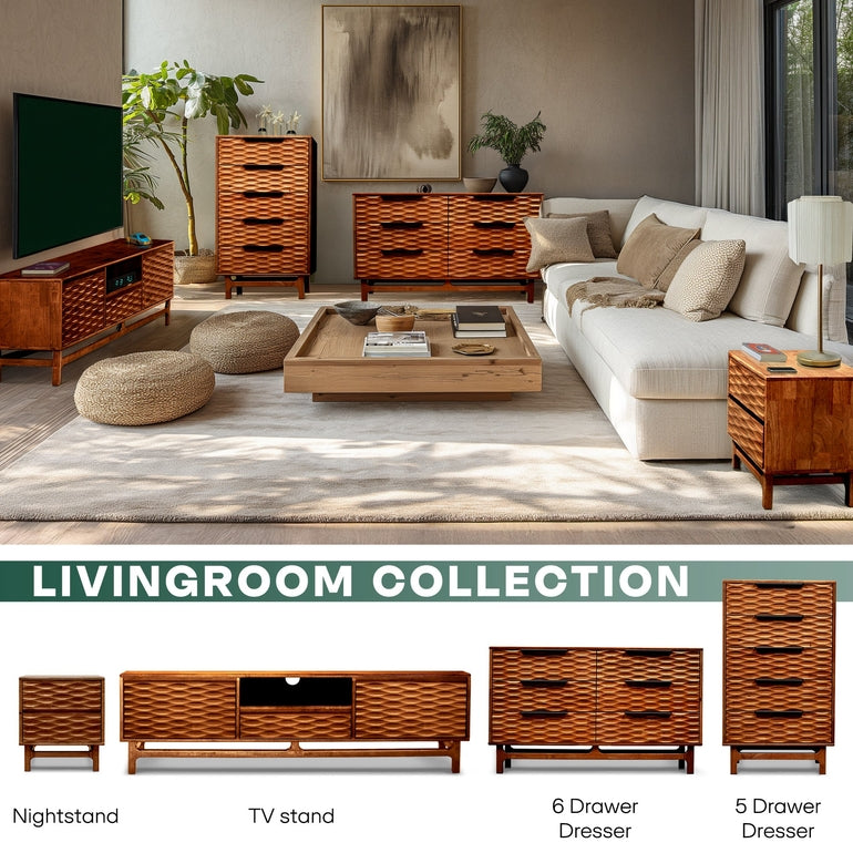 Elara Solid Wood Dresser with 5 Drawers