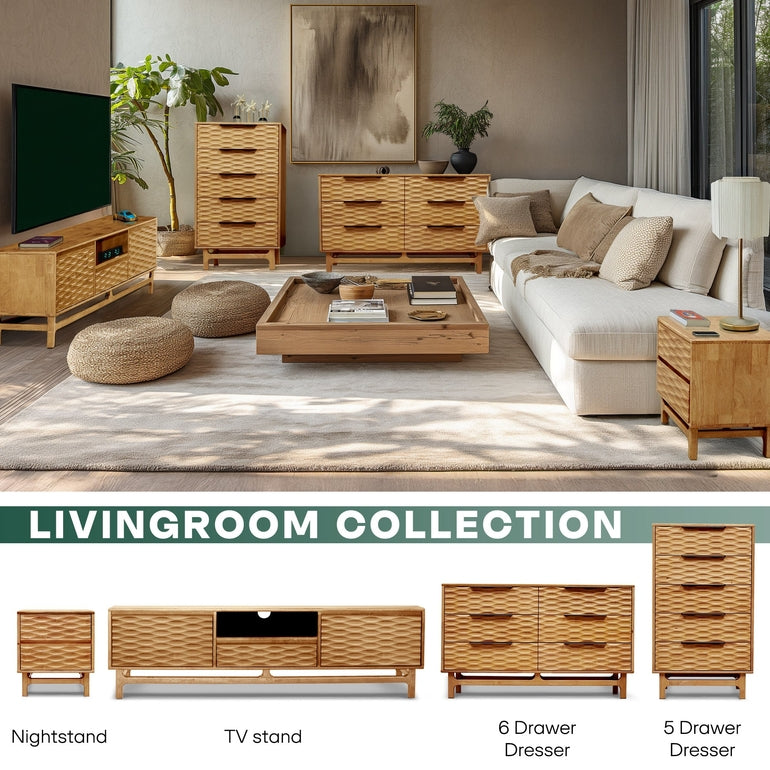 Elara Solid Wood Dresser with 5 Drawers
