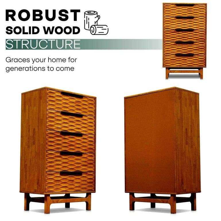 Elara Solid Wood Dresser with 5 Drawers