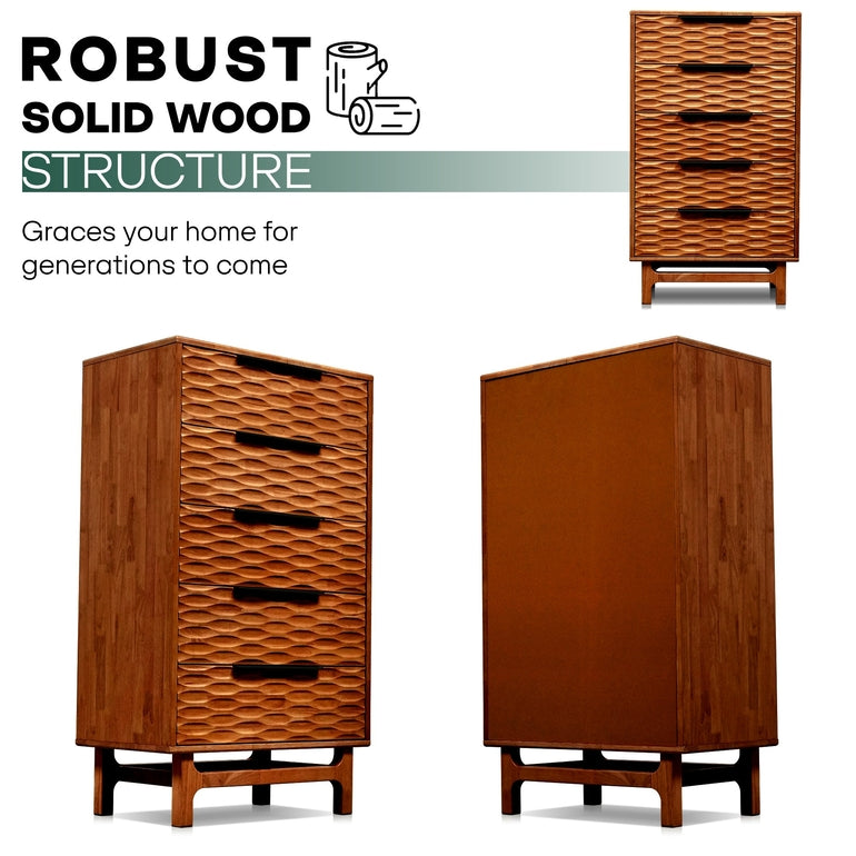 Elara Solid Wood Dresser with 5 Drawers
