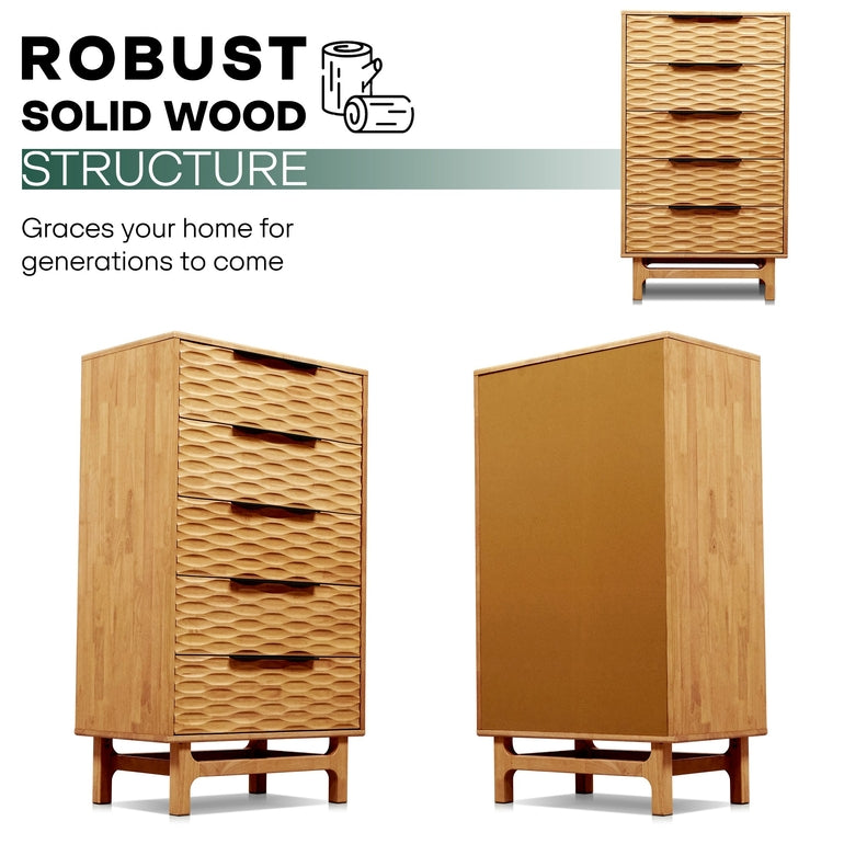 Elara Solid Wood Dresser with 5 Drawers