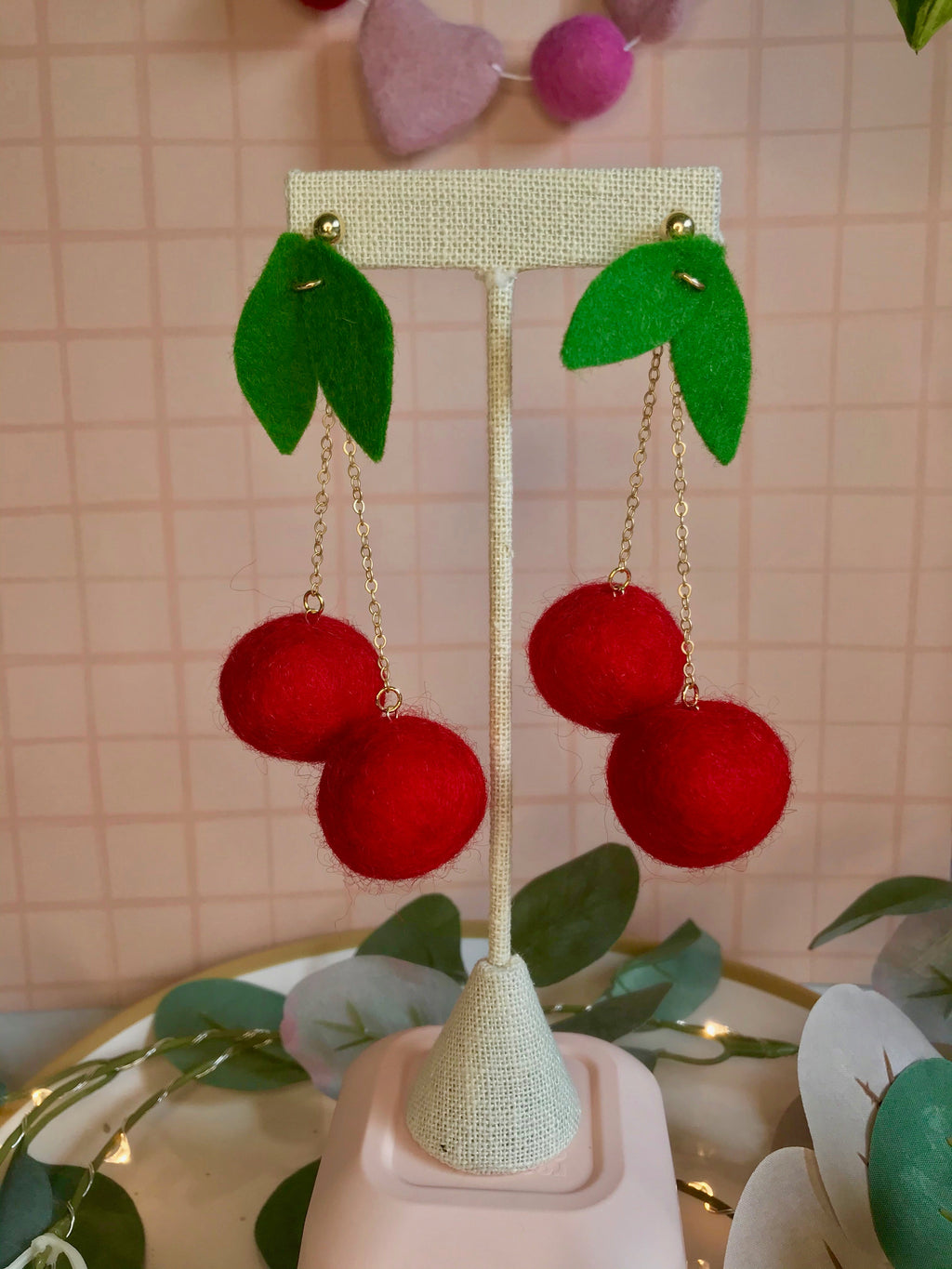 Maraschino  Cherry Felt Earring