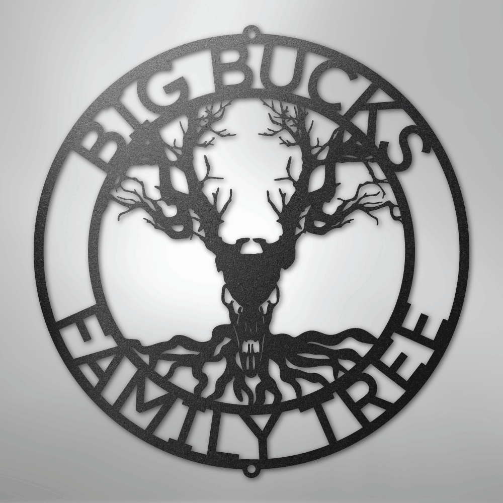 Deer Skull and Tree Monogram - Steel Sign