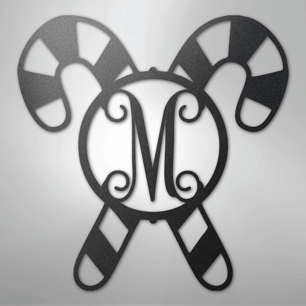 Candy Cane Initial Monogram - Steel Sign