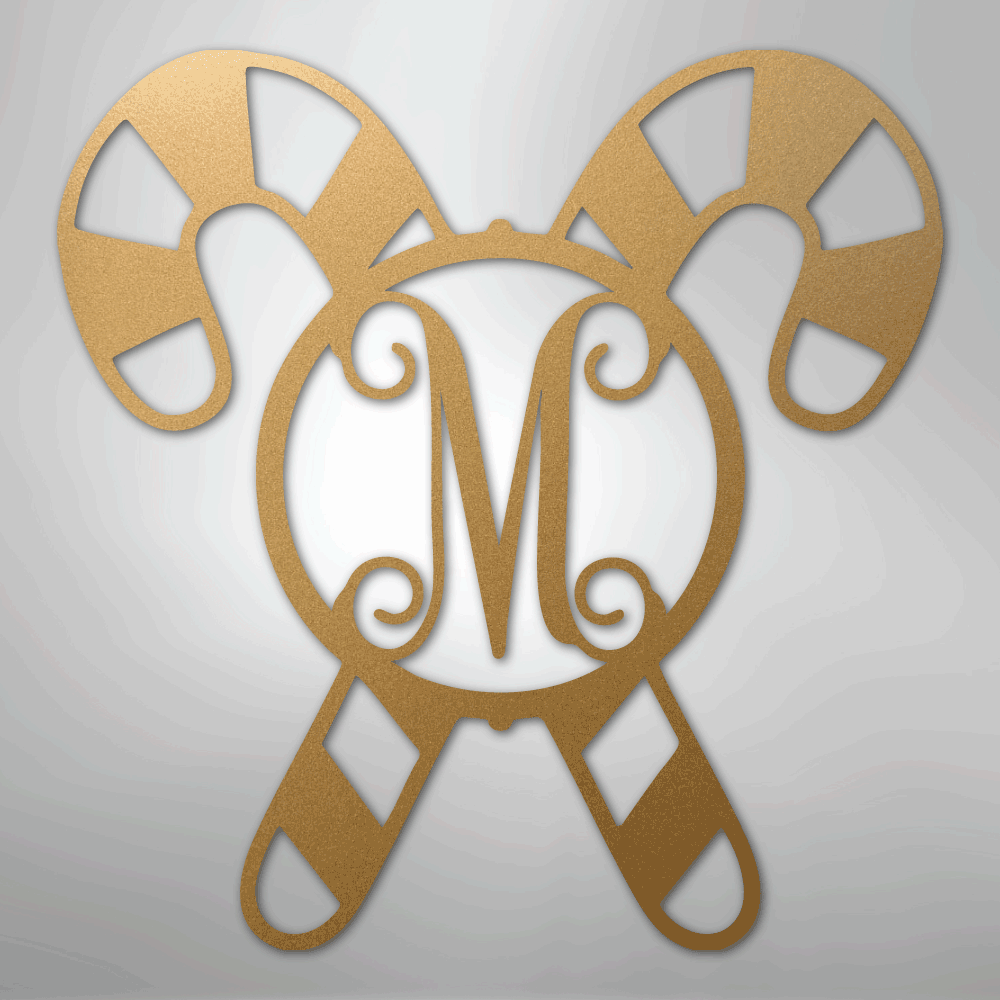 Candy Cane Initial Monogram - Steel Sign