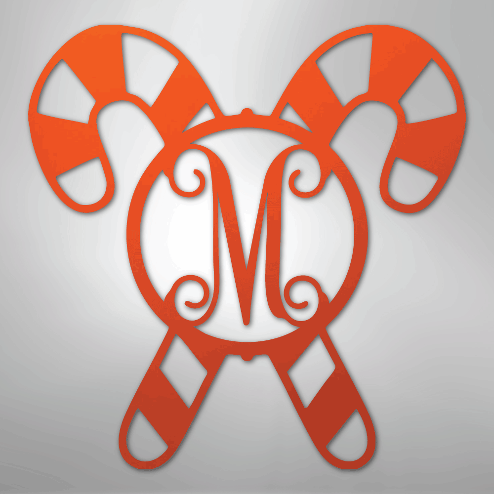 Candy Cane Initial Monogram - Steel Sign