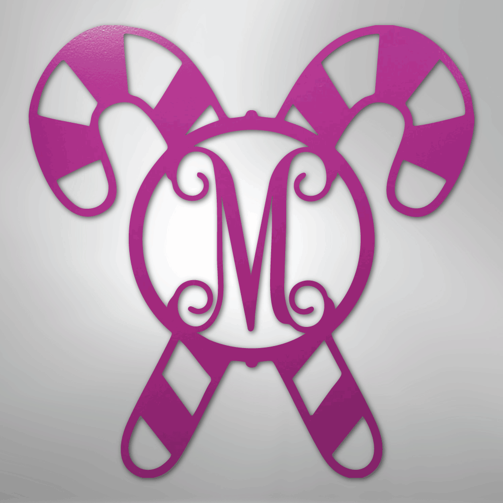 Candy Cane Initial Monogram - Steel Sign