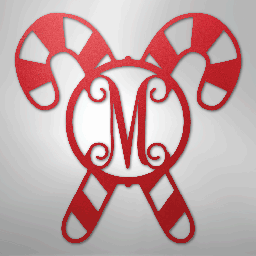 Candy Cane Initial Monogram - Steel Sign
