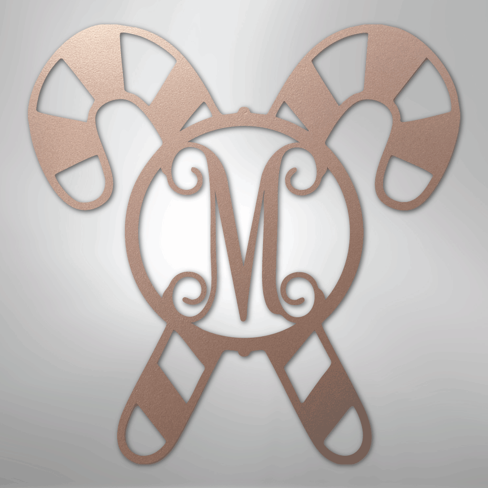 Candy Cane Initial Monogram - Steel Sign