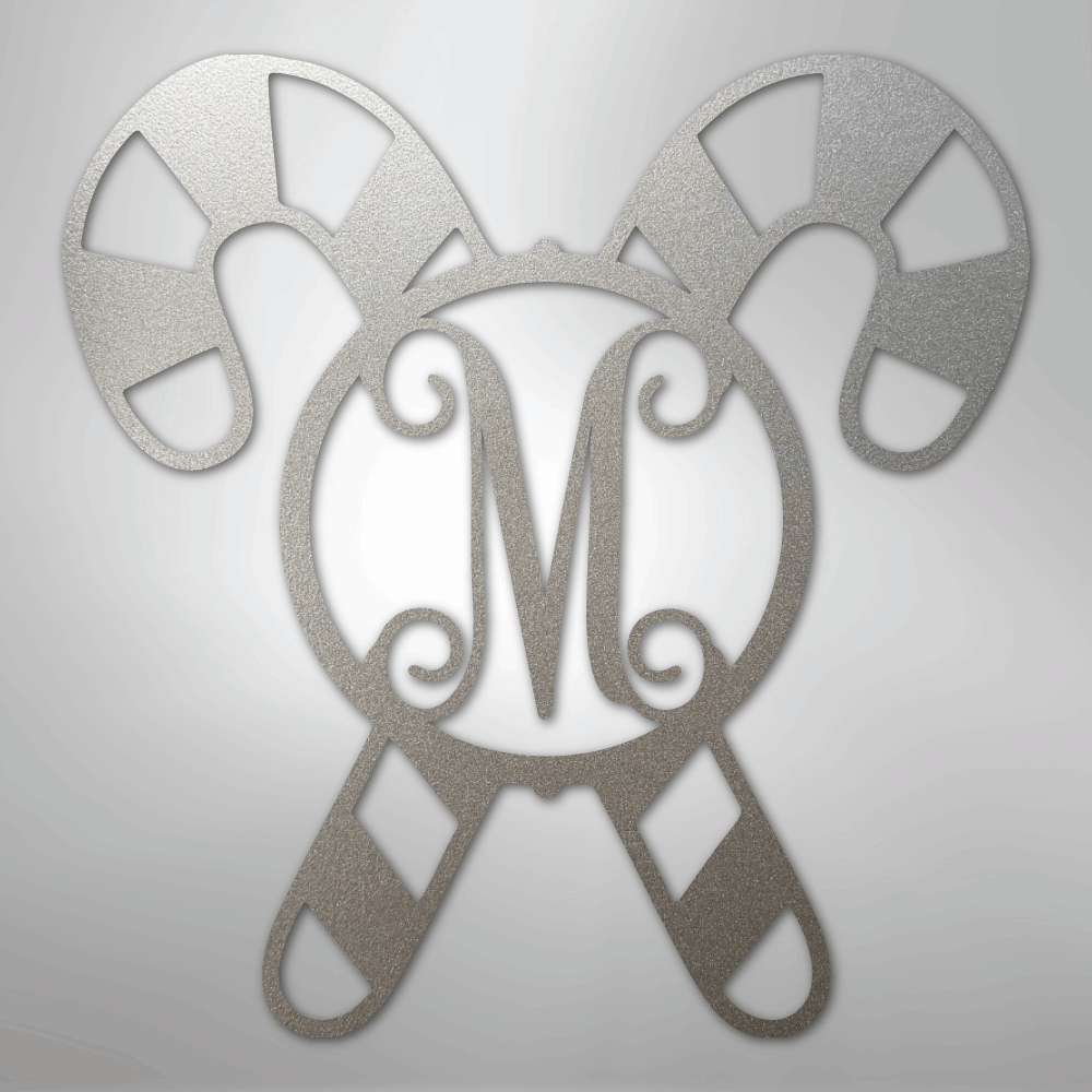 Candy Cane Initial Monogram - Steel Sign