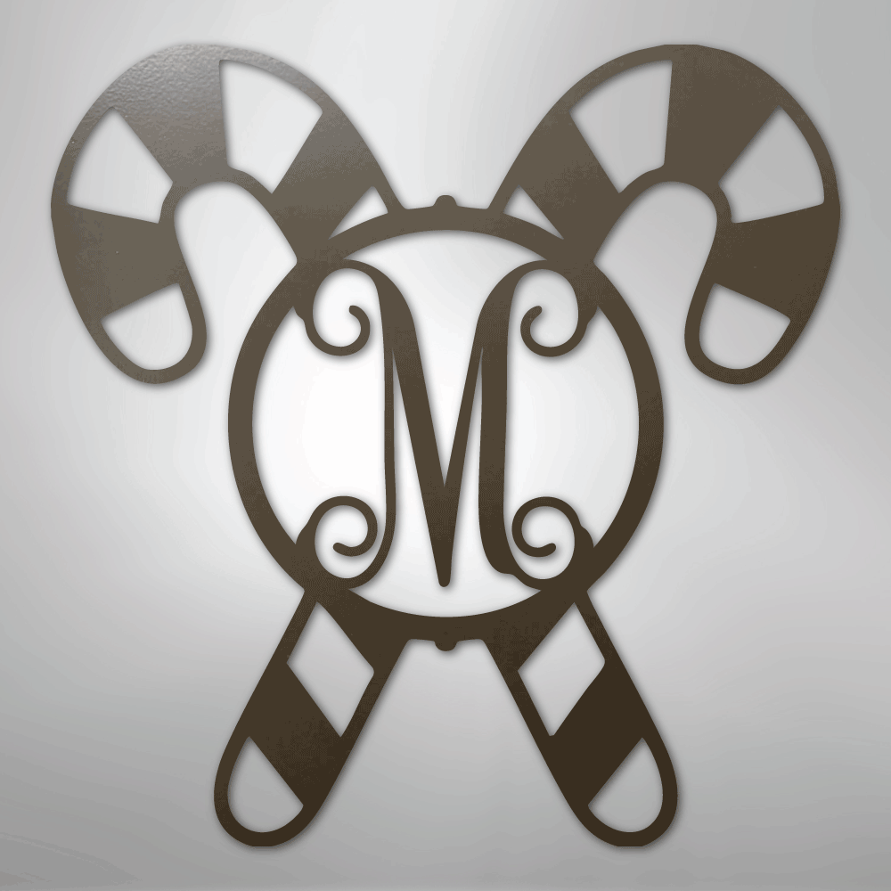 Candy Cane Initial Monogram - Steel Sign