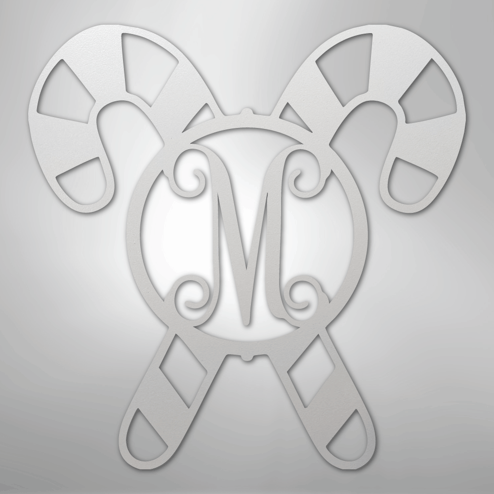 Candy Cane Initial Monogram - Steel Sign