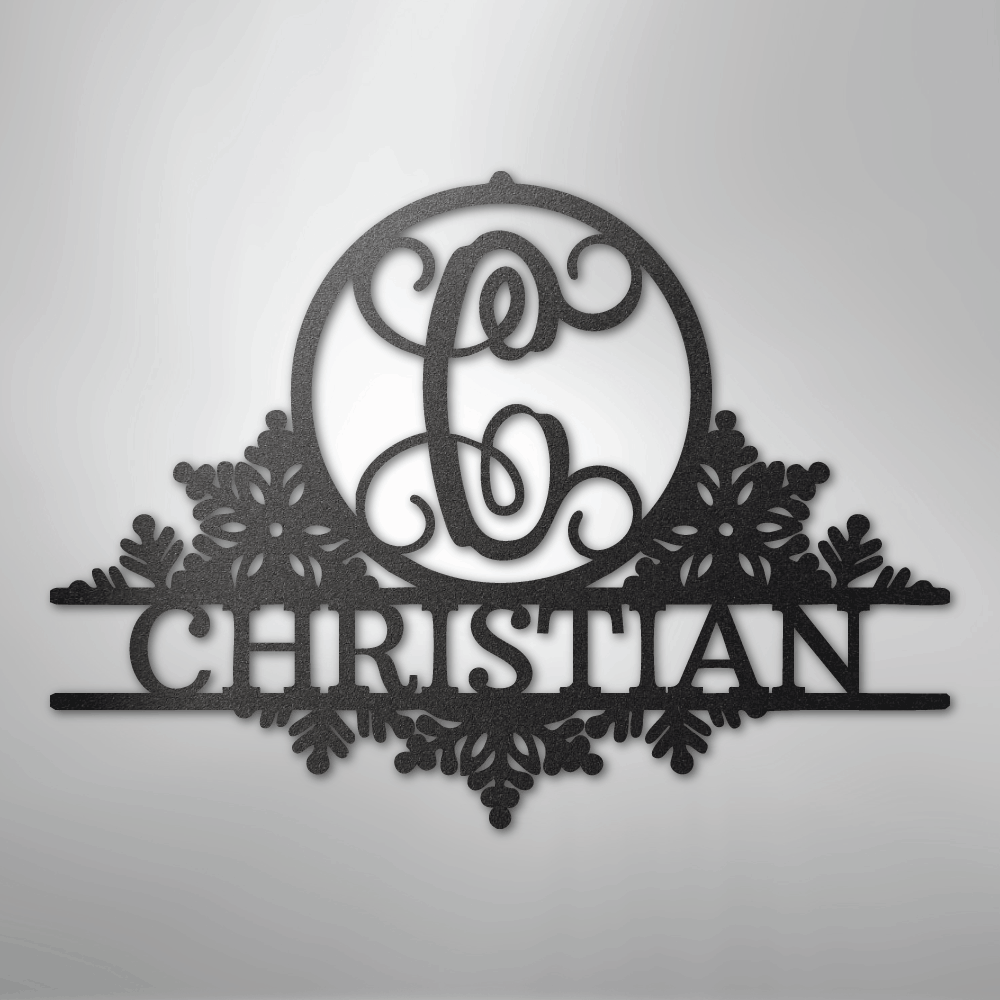 Snowfall Initial Monogram - Steel Sign
