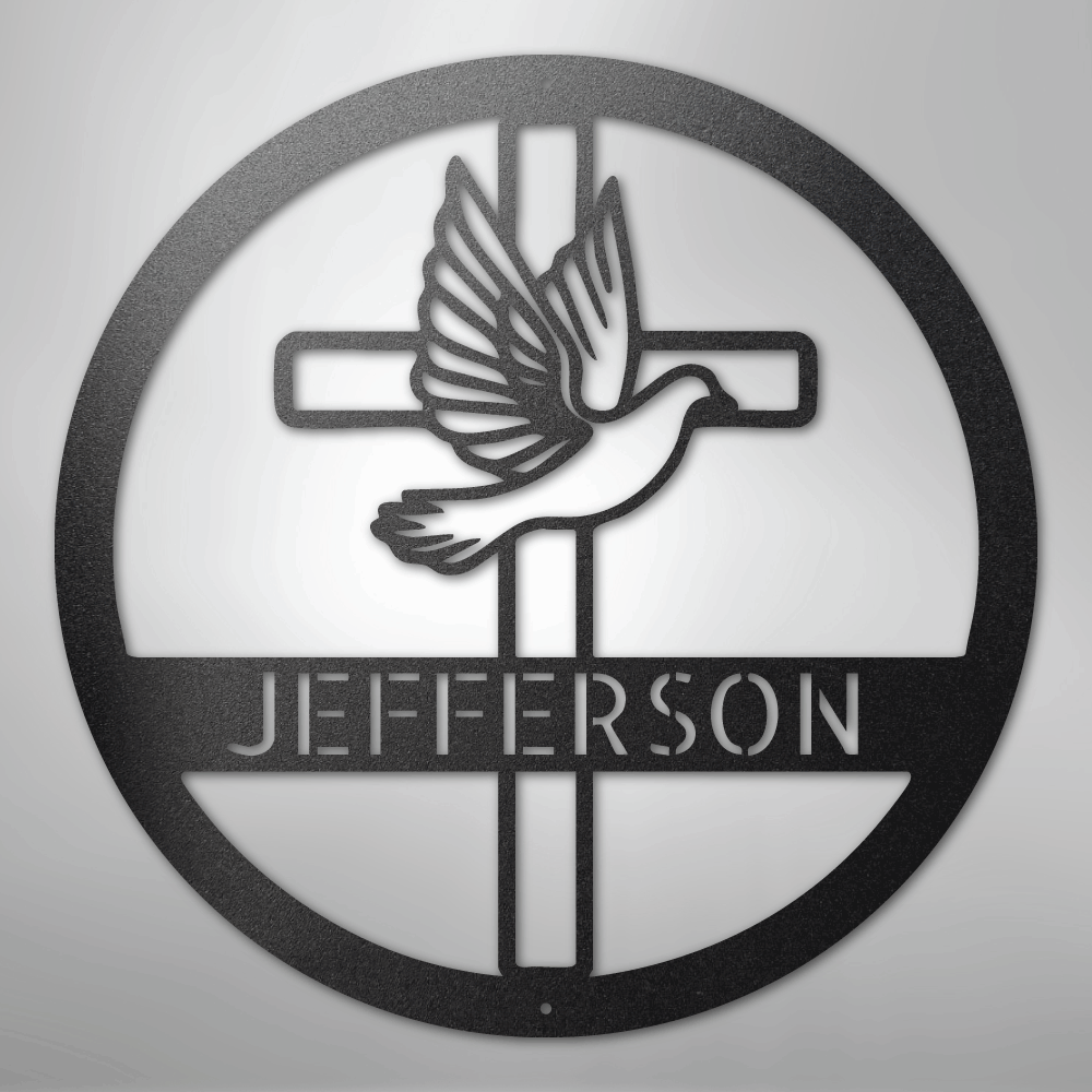 Dove and Cross Monogram - Steel Sign