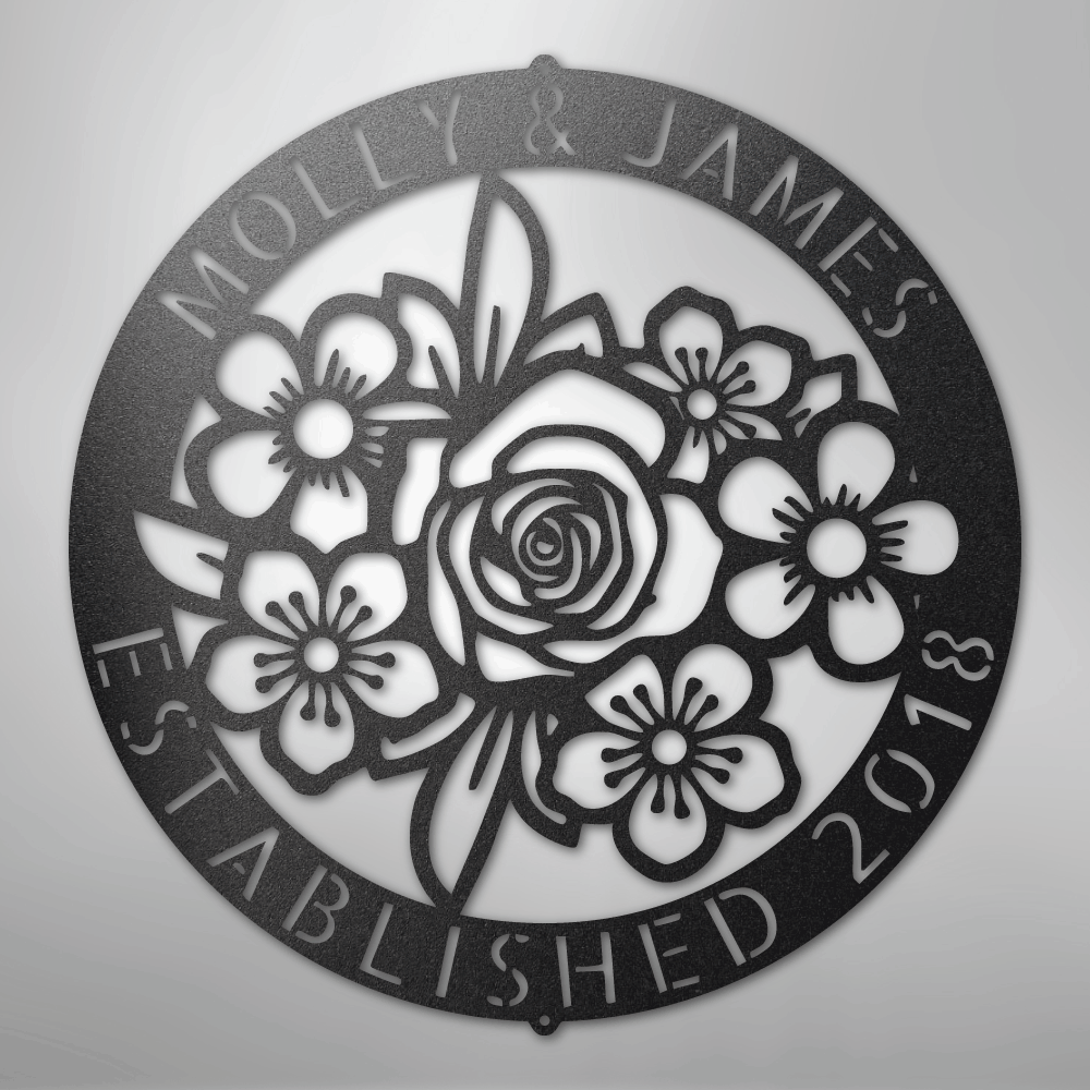 Floral Ring Monogram - Steel Sign