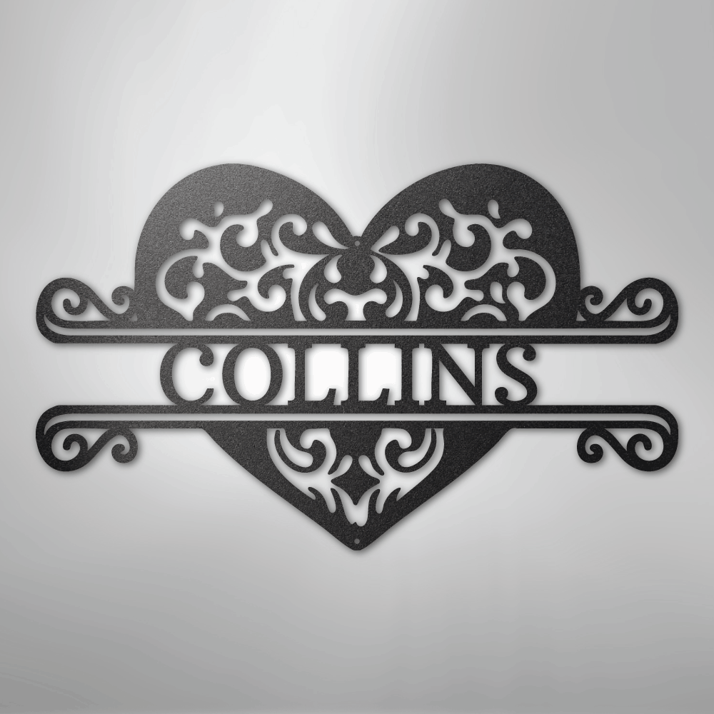 Fancy Heart Monogram - Steel Sign