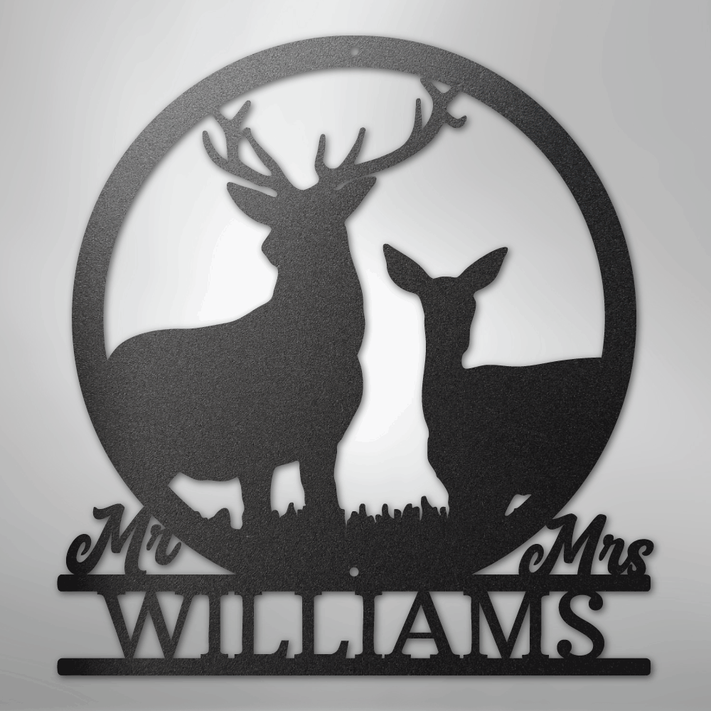 Stag and Doe Monogram - Steel Sign
