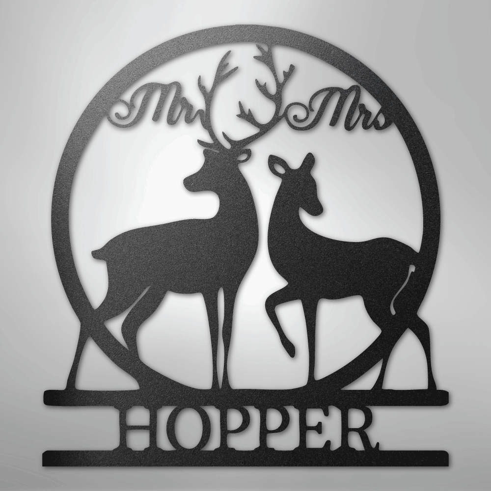 Mr and Mrs Deer Monogram - Steel Sign