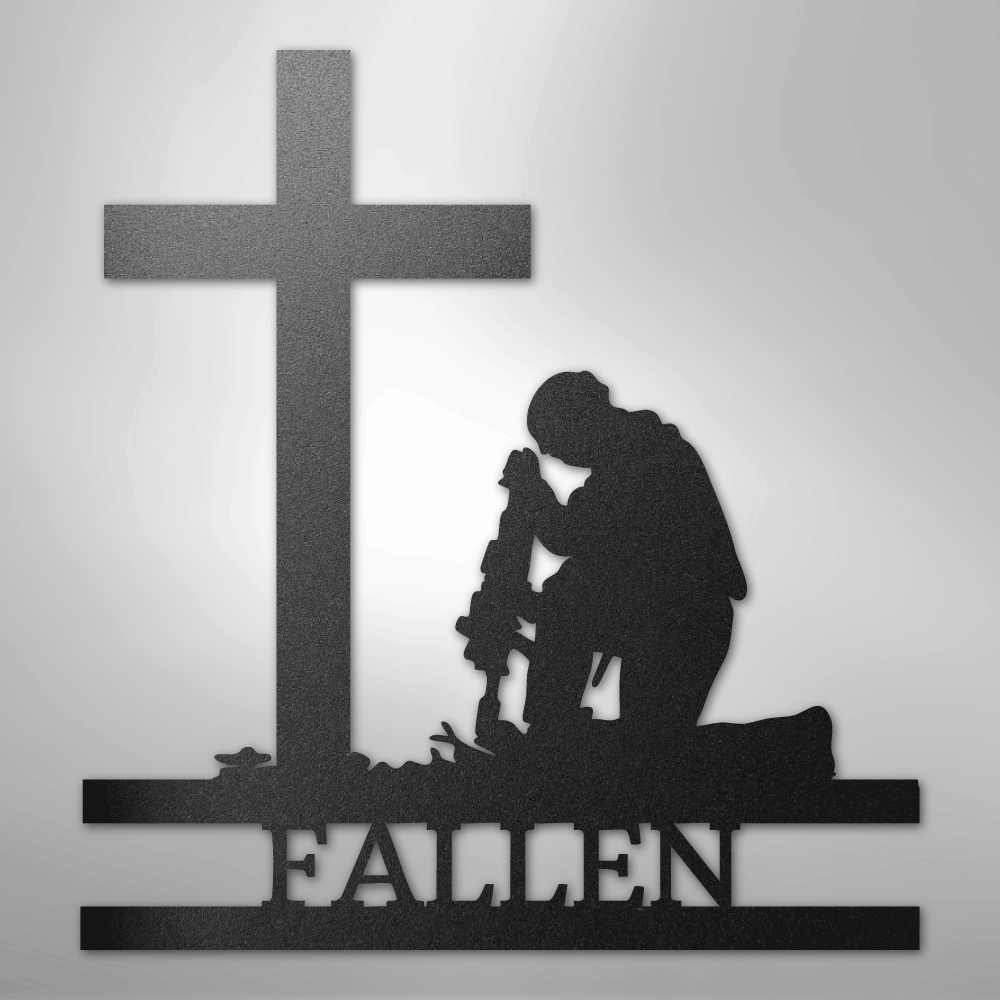 Kneeling Soldier Monogram - Steel Sign