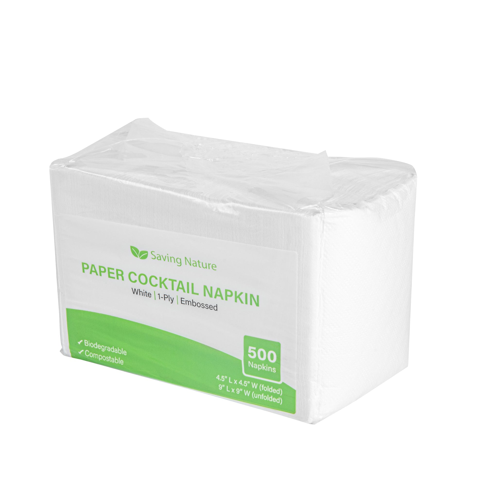 Saving Nature Square White Paper Cocktail Napkin - 1-Ply - 9" x 9" - 4000 count box