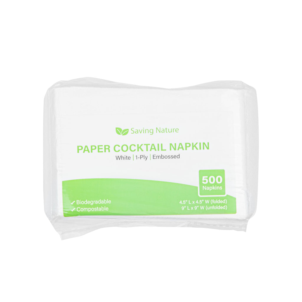 Saving Nature Square White Paper Cocktail Napkin - 1-Ply - 9" x 9" - 4000 count box