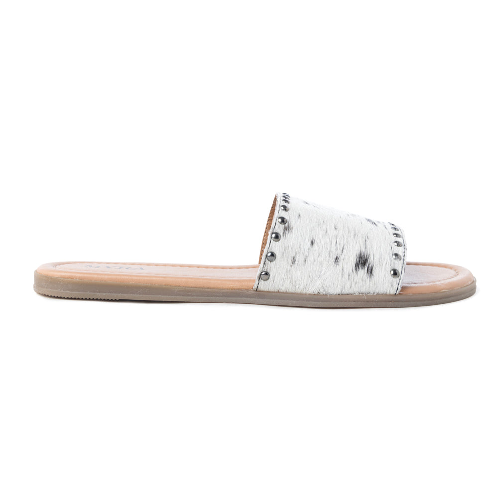 Myra Lettie Ridge Dark Hair-On Leather Flip Flops for Women - Western Slide Sandals with Soft Sole for Casual Comfort