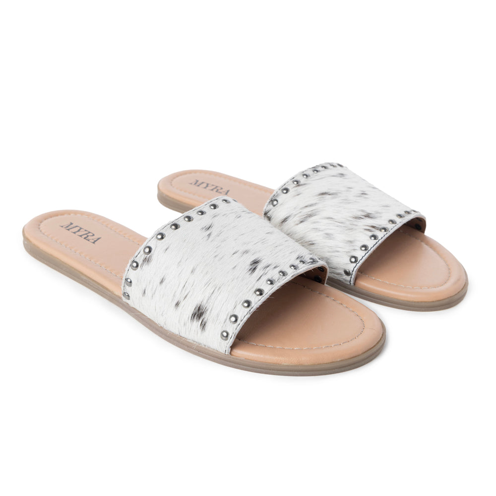 Myra Lettie Ridge Dark Hair-On Leather Flip Flops for Women - Western Slide Sandals with Soft Sole for Casual Comfort