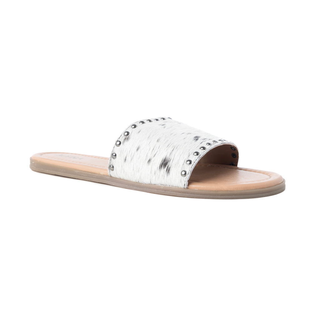 Myra Lettie Ridge Dark Hair-On Leather Flip Flops for Women - Western Slide Sandals with Soft Sole for Casual Comfort
