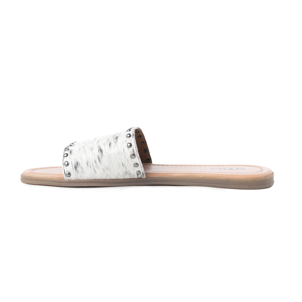 Myra Lettie Ridge Dark Hair-On Leather Flip Flops for Women - Western Slide Sandals with Soft Sole for Casual Comfort