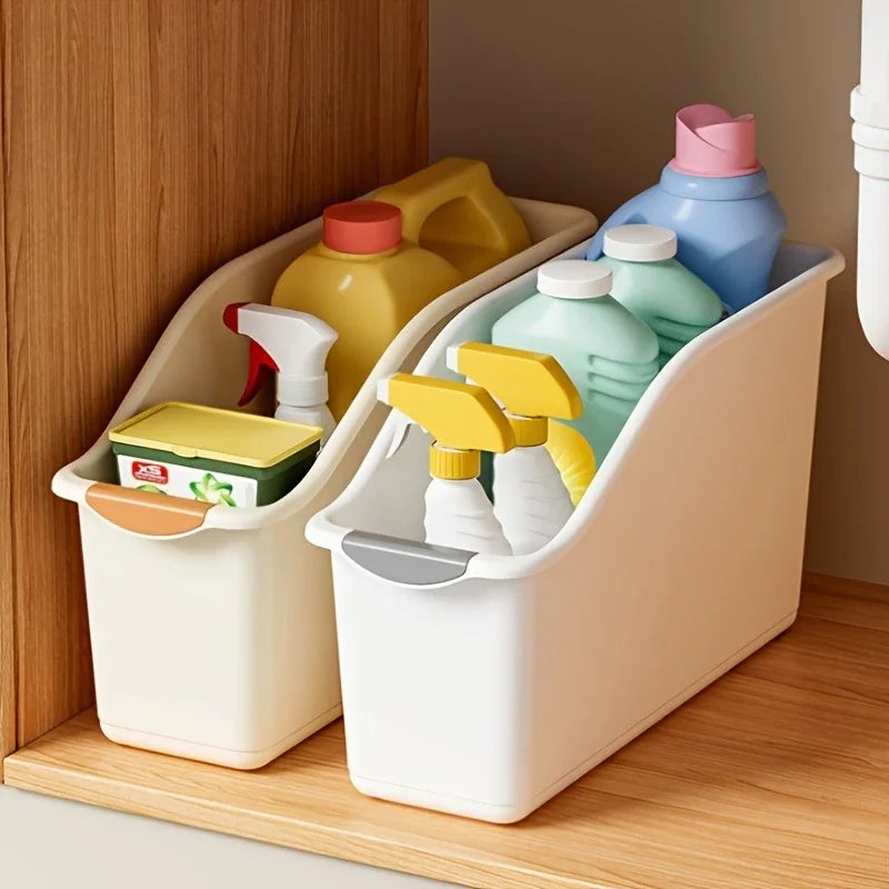 Curved Plastic Storage Bin Set - Multipurpose Home Organization Baskets for Cleaning Supplies & Household Essentials