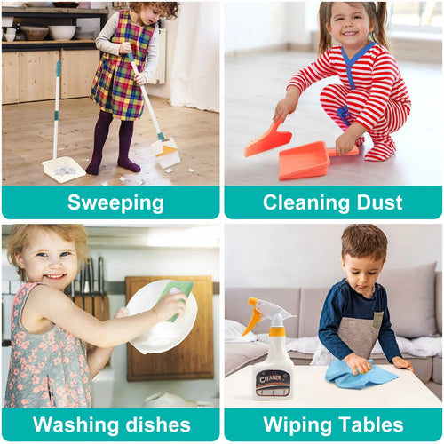 12pcs/set Kids Cleaning Set Housework Supplies Kit Play House Toys with Dustpan Broom Bucket Mop Cleaning Set for Girls & Boys