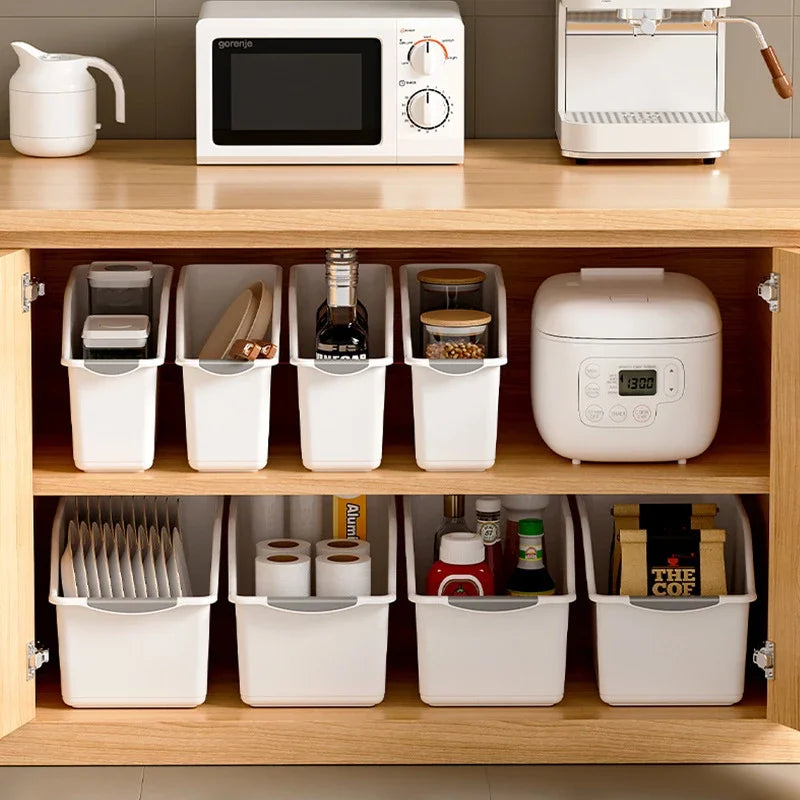 Curved Plastic Storage Bin Set - Multipurpose Home Organization Baskets for Cleaning Supplies & Household Essentials