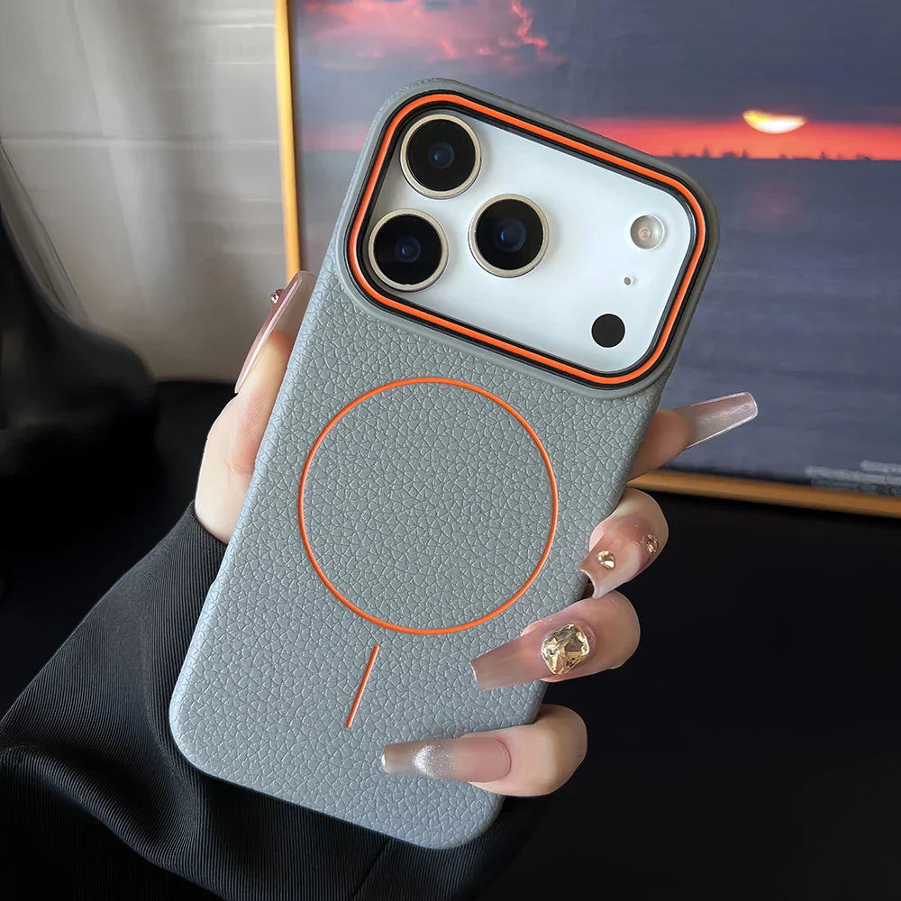 Luxury Leather Texture Magnetic Case For iPhone 17 Air 16 15 14 Plus 13 12 11 Pro Max For Magsafe Shockproof Soft TPU Cover