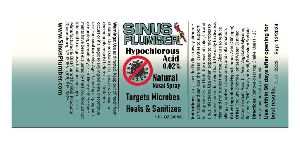 Sinus Plumber Hypochlorous Nasal Spray | Cold & Flu Support