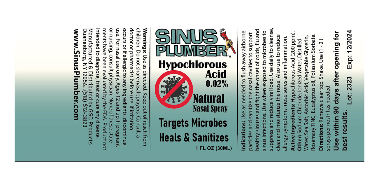 Sinus Plumber Hypochlorous Nasal Spray | Cold & Flu Support