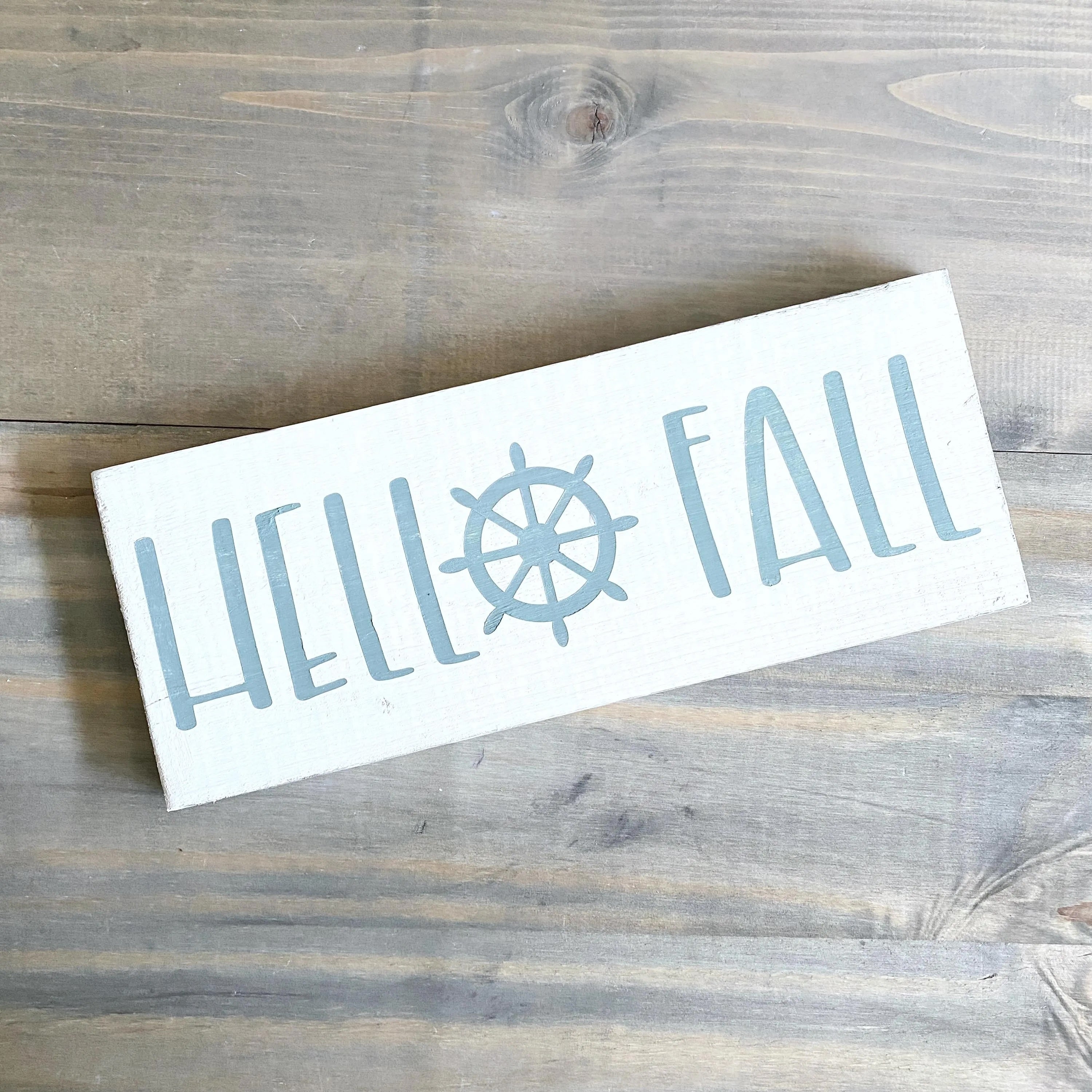 Hello Fall Ship Wheel Sign